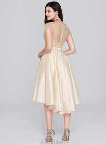 Scoop A-Line With Homecoming Taffeta Dress Lace Asymmetrical Homecoming Dresses Neck Carissa