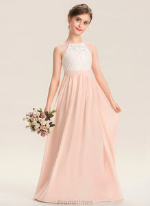 Neck Junior Bridesmaid Dresses Floor-Length Lace A-Line Chiffon Ciara Scoop