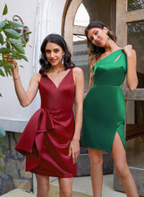 Load image into Gallery viewer, Bodycon Club Dresses Dress V-neck Homecoming Ruffles Cascading Payten Short/Mini With Satin