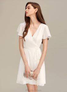 Fabric A-Line Silhouette Neckline Embellishment Short/Mini V-neck Ruffle Length Valerie A-Line/Princess V-Neck Bridesmaid Dresses