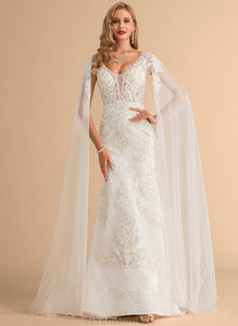 Train Court Tulle Trumpet/Mermaid Wedding Dresses Sequins Isabela With Lace Beading Wedding Dress V-neck