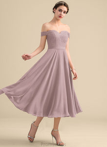A-Line Homecoming Off-the-Shoulder Chiffon Beading Homecoming Dresses Lace Dress With Annabelle Tea-Length