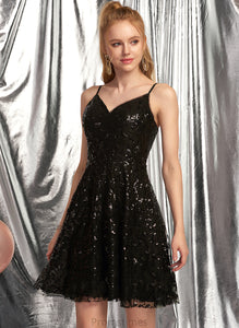 Sequins A-Line Homecoming Dresses Homecoming With V-neck Short/Mini Madelyn Sequined Dress