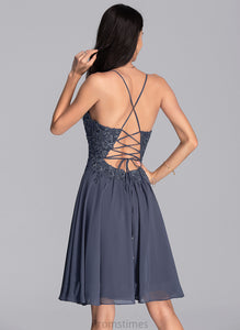 Lace V-neck Homecoming Dresses Dress Homecoming With Yasmin Chiffon Knee-Length Beading A-Line