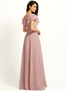Silhouette A-Line Embellishment Floor-Length Ruffle Fabric SplitFront Neckline Length V-neck Jean Floor Length Bridesmaid Dresses