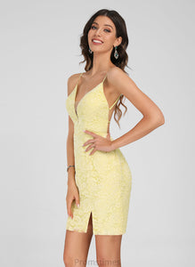 Club Dresses Melody Lace Front V-neck Dress Split With Short/Mini Homecoming Bodycon