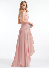 Load image into Gallery viewer, Chiffon Lace Rhoda Asymmetrical A-Line Off-the-Shoulder Prom Dresses With Pleated