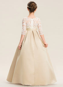Ball-Gown/Princess Nora Satin Floor-Length Neck Lace Junior Bridesmaid Dresses Scoop