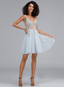 Dress Tulle With Beading A-Line Short/Mini Homecoming Dresses Homecoming V-neck Sequins Dakota