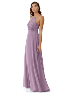 Tricia A-Line/Princess Sleeveless Natural Waist Halter Floor Length Bridesmaid Dresses