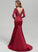 Sweep Trumpet/Mermaid V-neck Satin Prom Dresses Sequins With Train Lace Jaylyn
