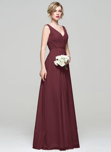 Floor-Length Sequins A-Line Fabric Neckline Lace Ruffle Beading V-neck Embellishment Length Silhouette Bridesmaid Dresses