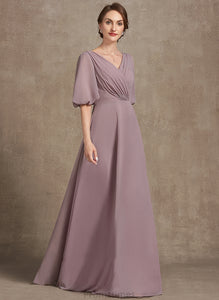A-Line Addison V-neck Mother Dress of Ruffle the Bride Chiffon Mother of the Bride Dresses With Floor-Length