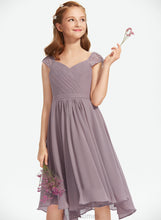 Load image into Gallery viewer, Chiffon V-neck A-Line With Ruffle Junior Bridesmaid Dresses Knee-Length Adrienne Lace