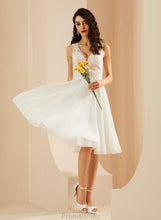 Load image into Gallery viewer, A-Line Lexi Wedding Dresses Chiffon Knee-Length With Dress V-neck Lace Sequins Wedding