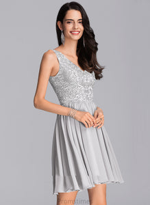 A-Line Homecoming Dress V-neck Lace Sally Homecoming Dresses Short/Mini With Chiffon Sequins
