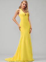 Load image into Gallery viewer, V-neck Sweep Crepe Stretch Prom Dresses Train Kinsley Trumpet/Mermaid