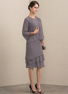 Bride Mother of the Bride Dresses of the Mother Knee-Length Ruffles A-Line With Kailee Chiffon Cascading Scoop Dress Neck