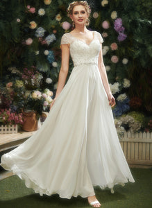 Dress Wedding With Gina Chiffon Sequins Wedding Dresses Beading Floor-Length Lace A-Line V-neck