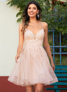 V-neck Short/Mini With Dress Tulle Homecoming Dresses Homecoming Lace A-Line Sequins Brielle
