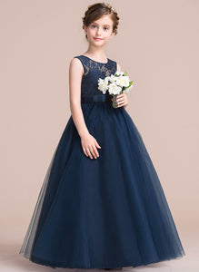 Piper Junior Bridesmaid Dresses Ball-Gown/PrincessScoopNeckFloor-LengthTulleJuniorBridesmaidDressWithSash#126265
