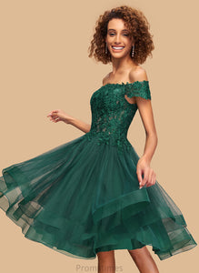 Tulle A-Line Lace Knee-Length With Homecoming Dress Tania Homecoming Dresses Off-the-Shoulder
