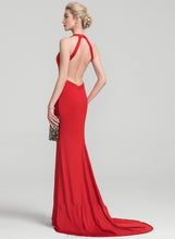 Load image into Gallery viewer, Prom Dresses V-neck Sweep Jersey Lynn Trumpet/Mermaid Train