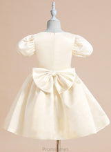Load image into Gallery viewer, Satin Short Beading/Bow(s) - With Flower Sleeves Flower Girl Dresses Knee-length Girl Laura V-neck Dress Ball-Gown/Princess