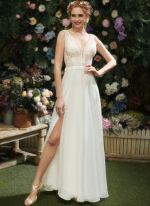 V-neck Lace Wedding Dresses Wedding Sequins With Floor-Length Chiffon A-Line Kathleen Dress