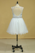 Load image into Gallery viewer, 2024 Scoop Beaded Bodice A Line Prom Dress Short/Mini With Tulle Skirt White Plus Size