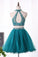 Halter Homecoming Dresses Two-Piece Beaded Bodice Tulle Short