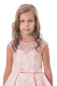 2022 A Line Flower Girl Dresses Scoop Satin With Applique And Sash  Floor Length