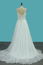Load image into Gallery viewer, 2022 A Line Spaghetti Straps Chiffon Wedding Dresses With Applique