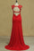 2024 Red Straps Open Back Sheath Prom Dresses Spandex With Applique Open Back