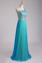 Load image into Gallery viewer, 2024 Multi Color Prom Dress One Shoulder Beaded Bodice Backless With A Sexy Slit