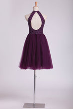 Load image into Gallery viewer, 2024 Hot Halter Homecoming Dresses A-Line Tulle Beaded Bodice Mini