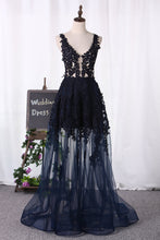 Load image into Gallery viewer, 2024 Open Back V Neck Prom Dresses A Line Tulle With Applique