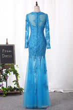 Load image into Gallery viewer, 2024 Mermaid Evening Dresses Long Sleeves Scoop Embellished Bodice With Applique Tulle