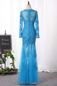2024 Mermaid Evening Dresses Long Sleeves Scoop Embellished Bodice With Applique Tulle