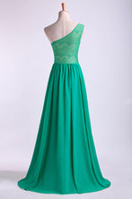Load image into Gallery viewer, 2022 One Shoulder Bridesmaid Dresses A Line Chiffon Floor Length