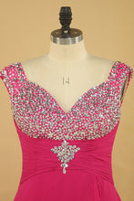 Load image into Gallery viewer, 2022 Prom Dresses Straps With Beads And Slit Sweep Train Plus Size