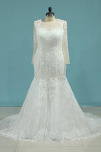 Load image into Gallery viewer, 2024 Scoop Wedding Dresses Mermaid Long Sleeves Tulle With Beading