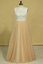Load image into Gallery viewer, 2024 Plus Size Scoop A Line Prom Dresses Tulle &amp; Lace Floor Length
