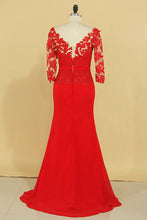 Load image into Gallery viewer, 2024 Red V Neck 3/4 Length Sleeve Mother Of The Bride Dresses Chiffon With Applique