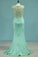 2022 Prom Dresses Mermaid Scoop Spandex With Applique Sweep Train