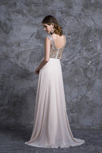 Load image into Gallery viewer, 2022 Prom Dresses A-Line Scoop Beaded Bodice Floor-Length Chiffon Zipper Back