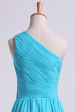 Load image into Gallery viewer, 2013 One Shoulder Bridesmaid Dresses A Line Knee Length Chiffon With Ruffle