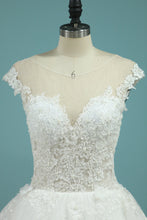 Load image into Gallery viewer, 2022 Wedding Dresses Short Sleeves Scoop A Line Tulle With Applique