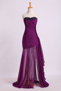 2022 Prom Dresses Ruffled Bodice Sheath/Column With Beads&Applique Floor Length