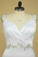 2022 Plus Size Wedding Dresses A Line V Neck Open Back With Beading Stretch Satin